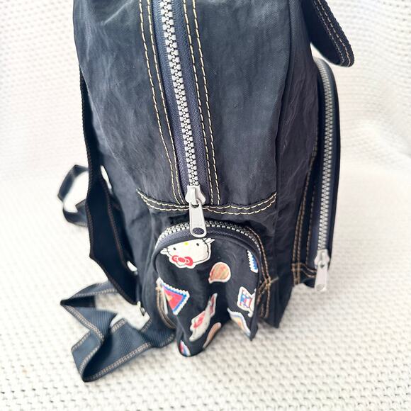 Sanrio Hello Kitty 1997 Blue Denim Nylon Tan Stitching Stamp Backpack Vintage
